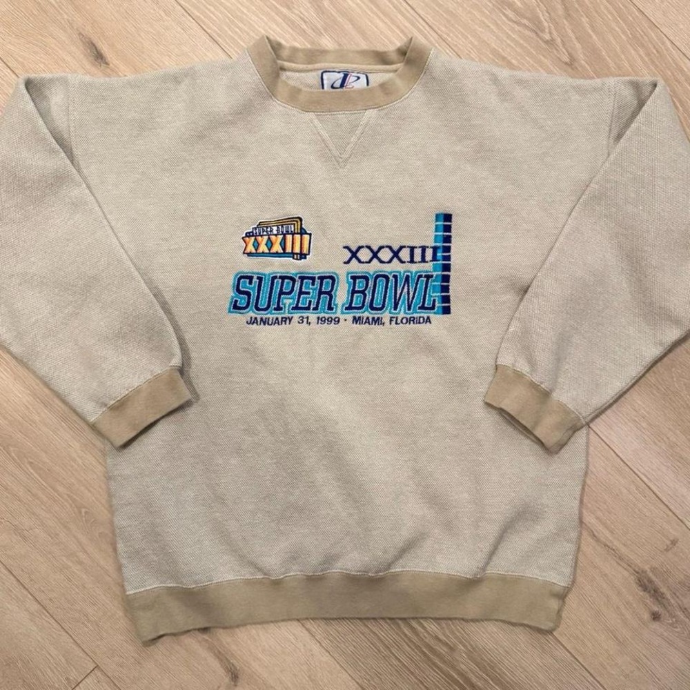 Vintage Logo Athletic Super Bowl XXXIII 1999 Sweatshirt Mens Medium Cream LA821